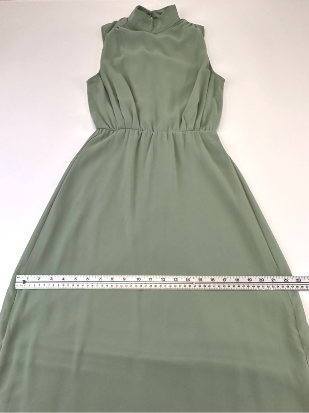Lulus Classic Elegance Sage Chiffon Sleeveless Mock Neck Maxi Dress Small - Picture 10 of 15